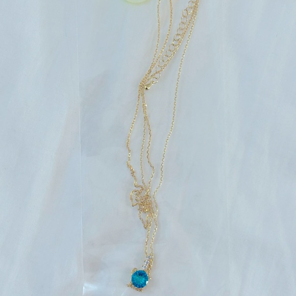 Amelie Crystal Stone Drop Layered 14k Dipped Necklace - Picture 4 of 9